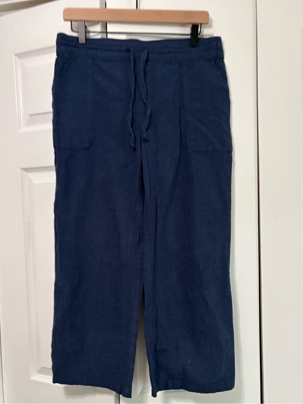 Liz Claiborne Navy Straight Leg Linen Blend cropped Easy Pants Beach  Sz Small